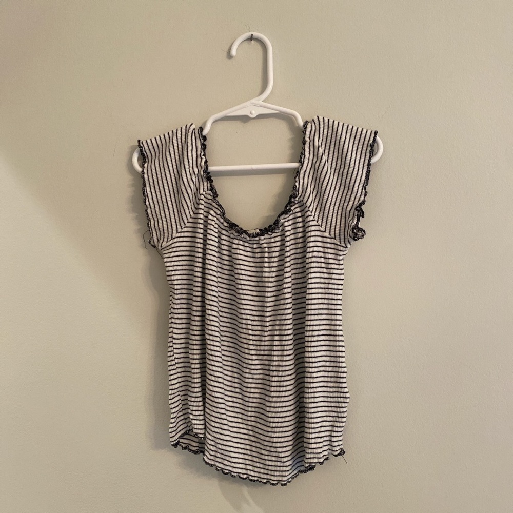 Garage Black and White Striped Lettuce Edge Baby Tee